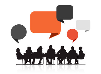 Silhouettes of Business People Speech Bubbles Meeting Concept