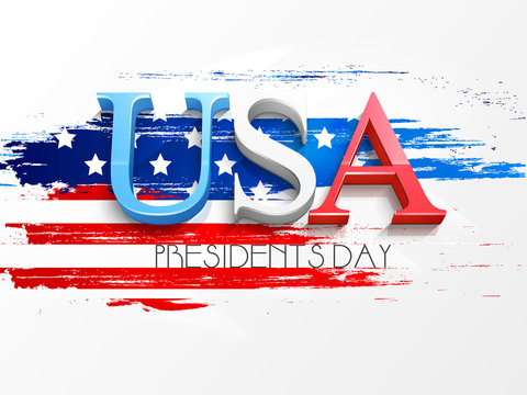 3D text USA in American Flag colors for Presidents Day.
