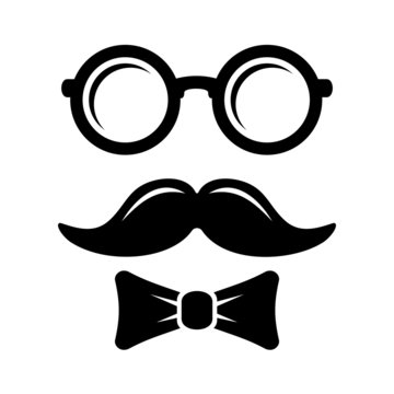 Hipster Style Set Bowtie, Glasses and Mustaches. Vector