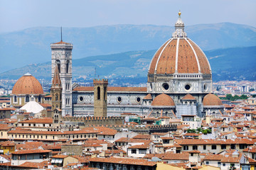 Fototapeta na wymiar Aerial view of Cathedral Santa Maria del Fiore, Florence, Italy