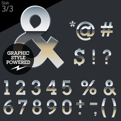 Silver chrome and aluminum vector alphabet set. Slab.