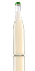 Colorful alcoholic beverage in glass bottle isolated on white