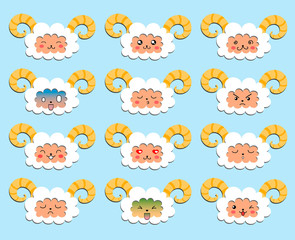 Sheeps emoticons..Vector illustration.