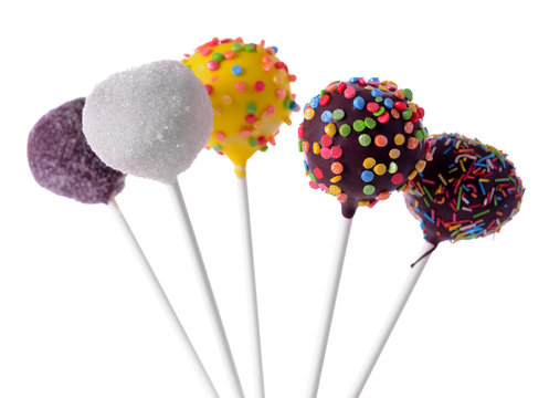 Sweet Cake Pops Isolated On White