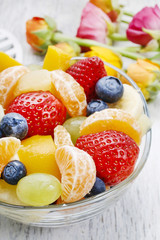 Fruit salad in glass bowl