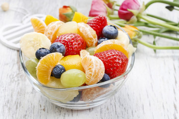 Fruit salad in glass bowl