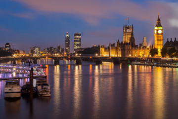 Fototapeta na wymiar Big Ben and Westminster Bridge at dusk, London, UK