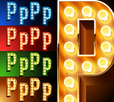 Realistic lamp board alphabet. Multicolored.  Letter p