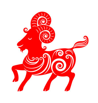 Year of the Goat Chinese Zodiac Goat on white background