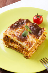 Portion of tasty lasagna on a plate