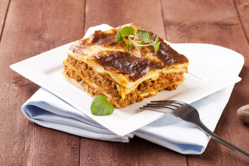 Portion of tasty lasagna on a plate