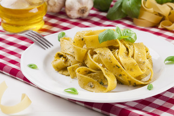 Pasta tagiatelle with pesto