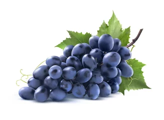Fotobehang Blue grapes bunch with leaf isolated on white background © kovaleva_ka