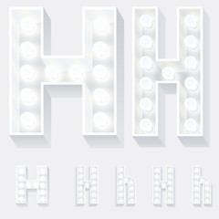 Unusual white lamp alphabet for light board. Letter h