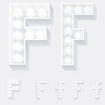 Unusual white lamp alphabet for light board. Letter f