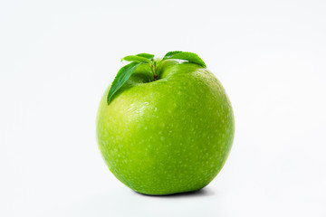 Fresh apple with water drops isolated on white background