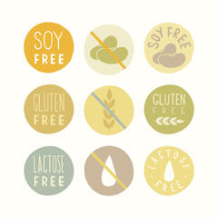 Soy, gluten, lactose free signs.