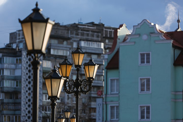 Fototapeta na wymiar Lights of the Fishing village. Kaliningrad