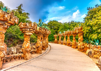 strange construction in the park Guell at Barcelona Spain. HDR - 75993678