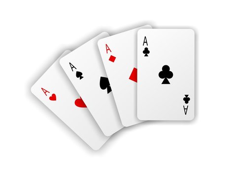 Playing cards. Four aces on white background with soft shadow