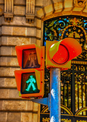 Obraz premium traffic lights at Barcelona in Spain. HDR processed