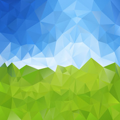 vector polygonal background meadow with sky colors - green blue
