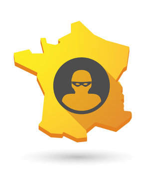 long shadow France map icon with a thief