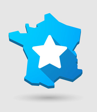 long shadow France map icon with a star