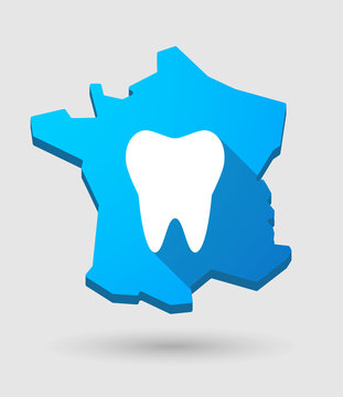 long shadow France map icon with a tooth