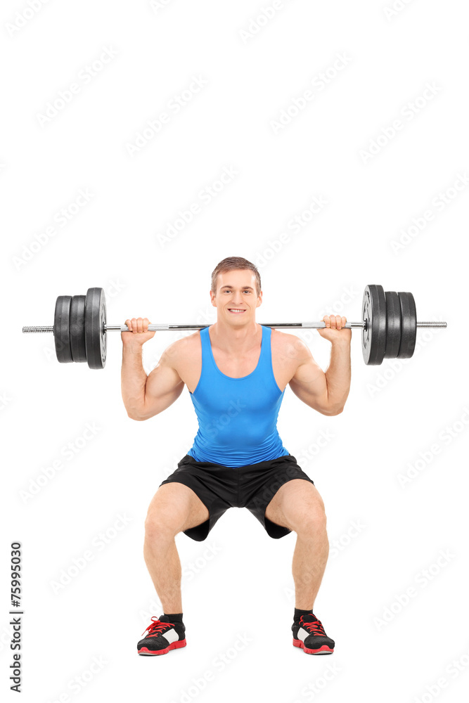 Poster Strong man exercising with a barbell