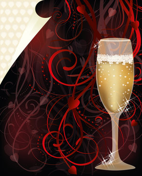 Valentines day love card with champagne, vector
