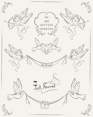 Set of wedding vintage design elements