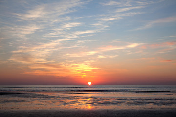 colorful sundown above the North Sea on the coast of holland