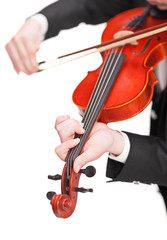 Vertical shot of violinist playing a violin