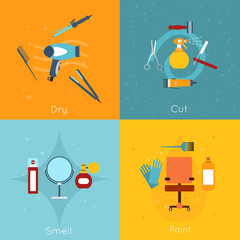 Hairdresser icon set flat