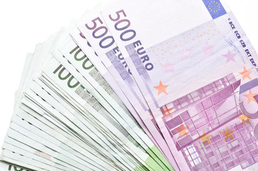 Stack of money euro bills banknotes. Euro currency from Europe