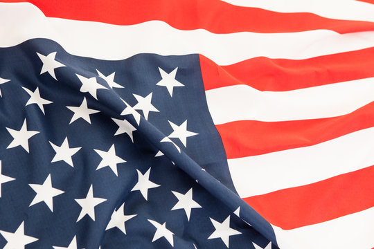 Close up of the flag of the United States. Lying flag of the gre