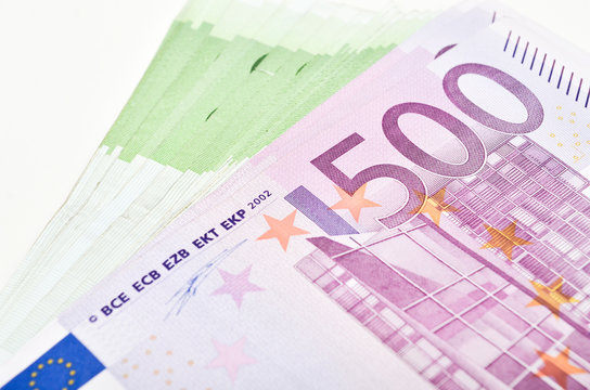 Stack of money euro bills banknotes. Euro currency from Europe