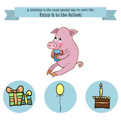 Congratulations birthday with a character pig