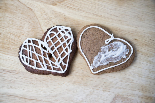 Gingerbread cookies with icing heart shaped