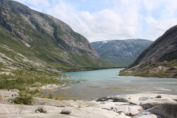 Beautiful landscape of Norway. Mountains and lake.