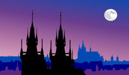 Fototapeta premium Prague night with full moon