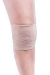 Sports injuries of the knee. Bandage elastic tied.