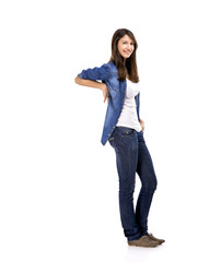 Beautiful and attractive woman wearing  a jeans shirt