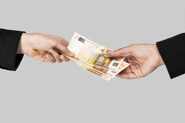 Concept image of hands making and receiving a payment, isolated 