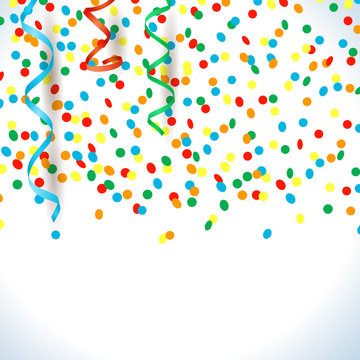 Confetti and streamers, background with copy space