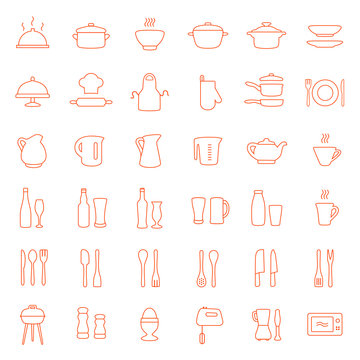 vector cooking kitchen icons, set cook tools,