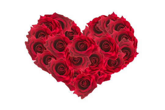 Valentines Day Heart Made of Red Roses Isolated