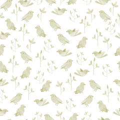 Fototapeta na wymiar pencil sketch seamless pattern with flowers and bird robin