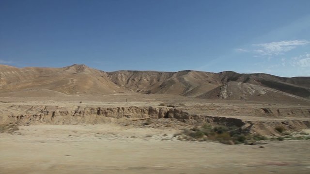 View of passing landscape from a bus window. The South of Israel